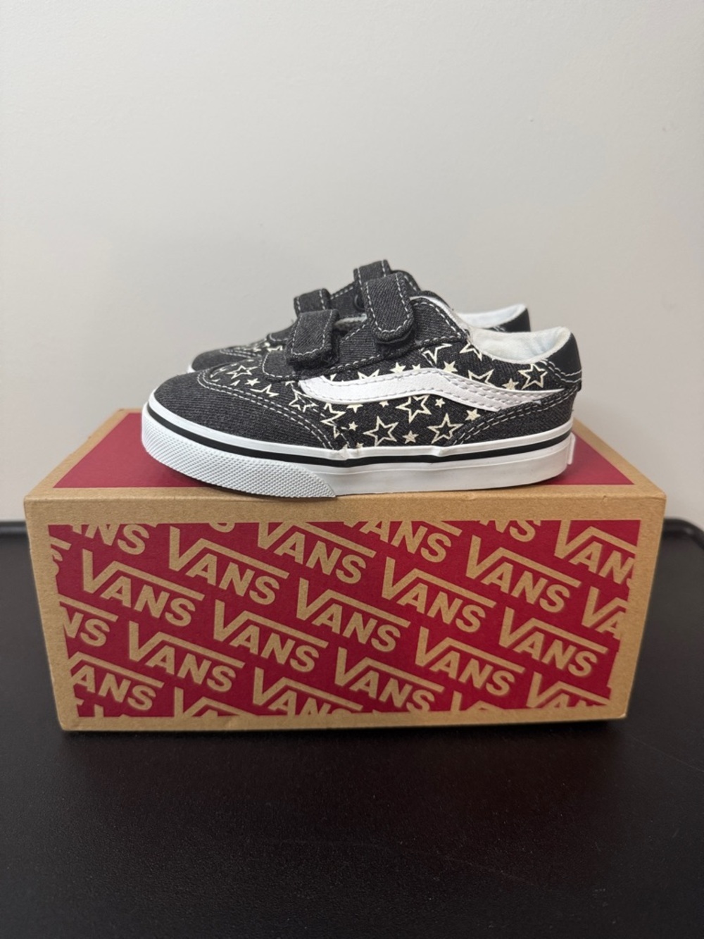 Vans Brooklyn Ls V Stars Black Canvas Velcro Sneakers Toddler Size 8 New NIB